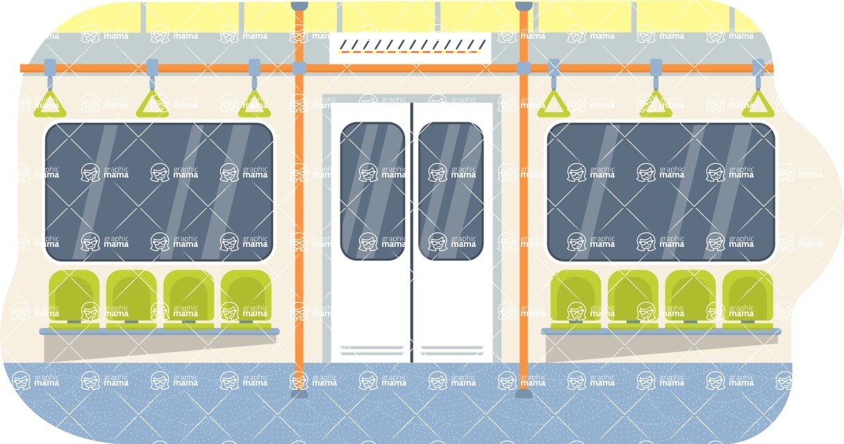 Vector Landscape Mega Bundle - Colorful Metro Train Interior Vector Background Illustration